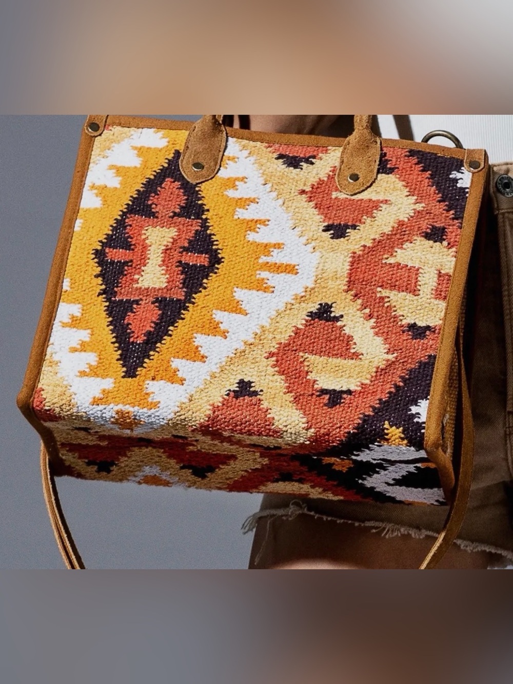 Boho Tote Bag in Mustard, Orange & Black